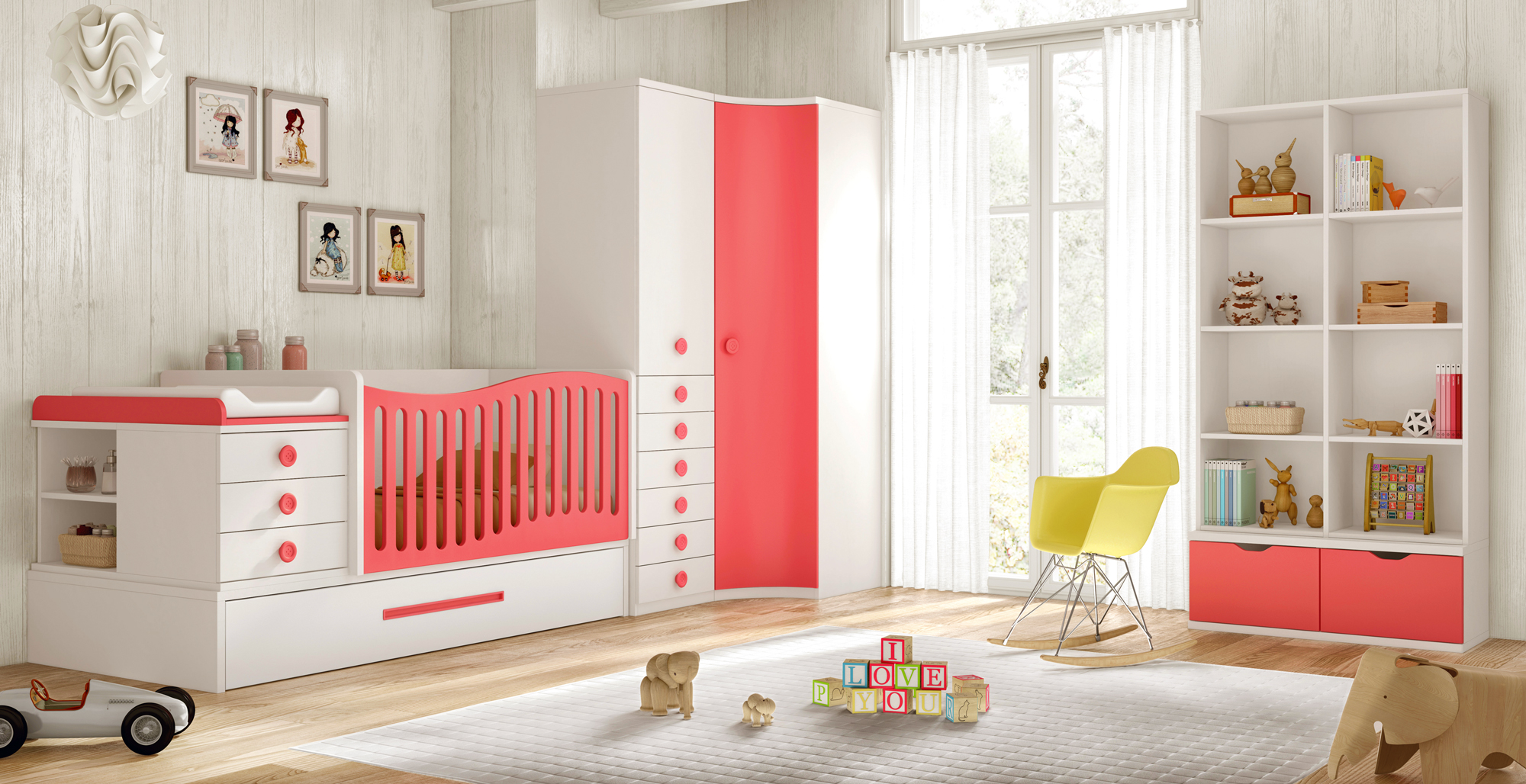 Maison :: lit évolutif pour bébés en bois rouge