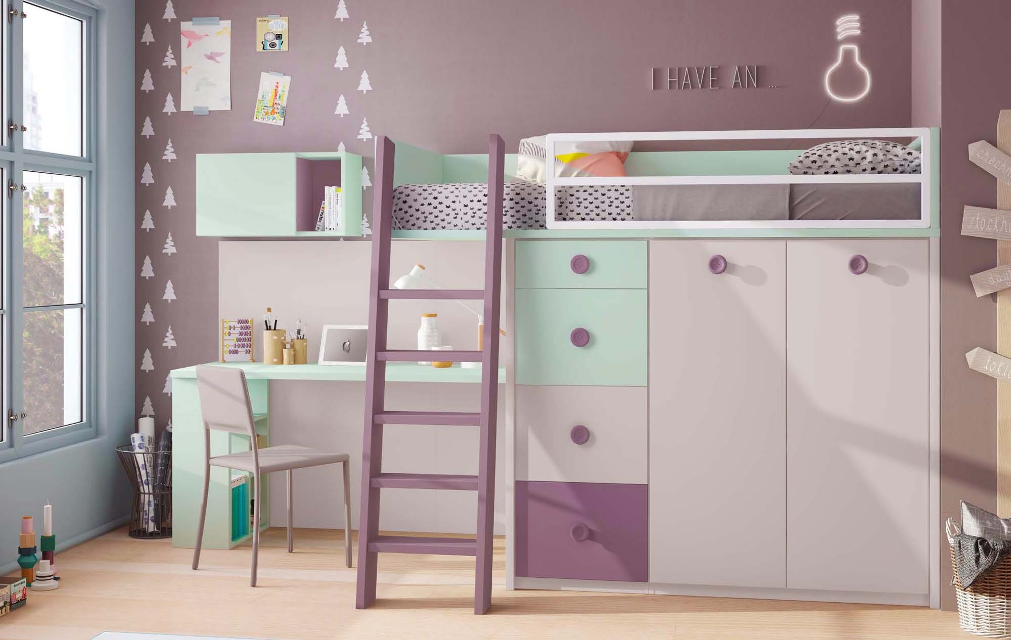 Lits mi-hauteurs avec Bureaux et Commodes pour enfants