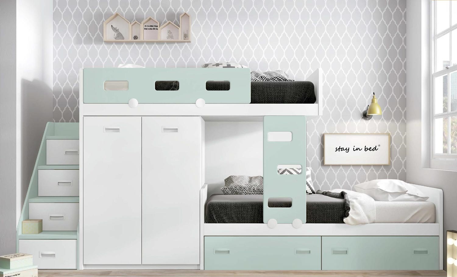 Lit superposé avec marche tiroir Clearance