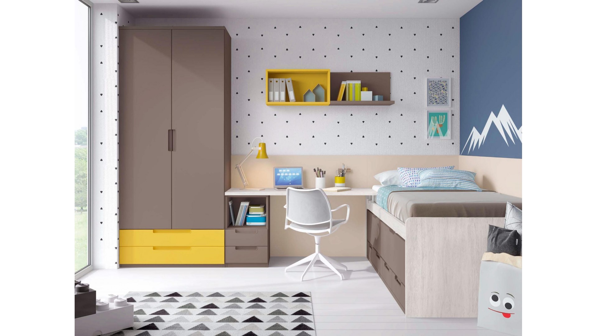 Lit combiné bureau & rangements PERSONNALISABLE F008 - GLICERIO