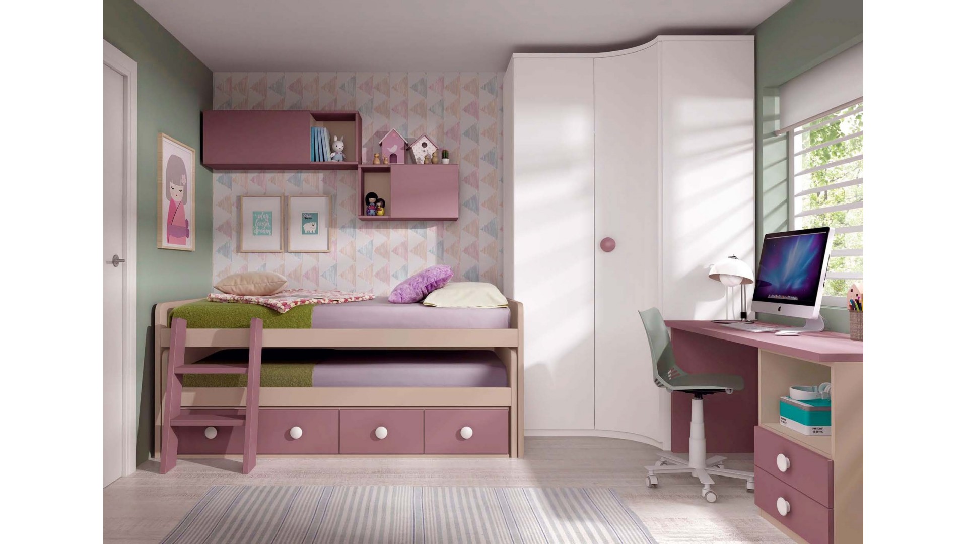 Chambre enfant fille avec lit gigogne GLICERIO SO NUIT