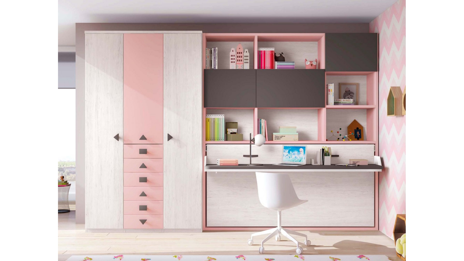 Lit escamotable enfant avec bibliothèque PERSONNALISABLE F401 - GLICERIO