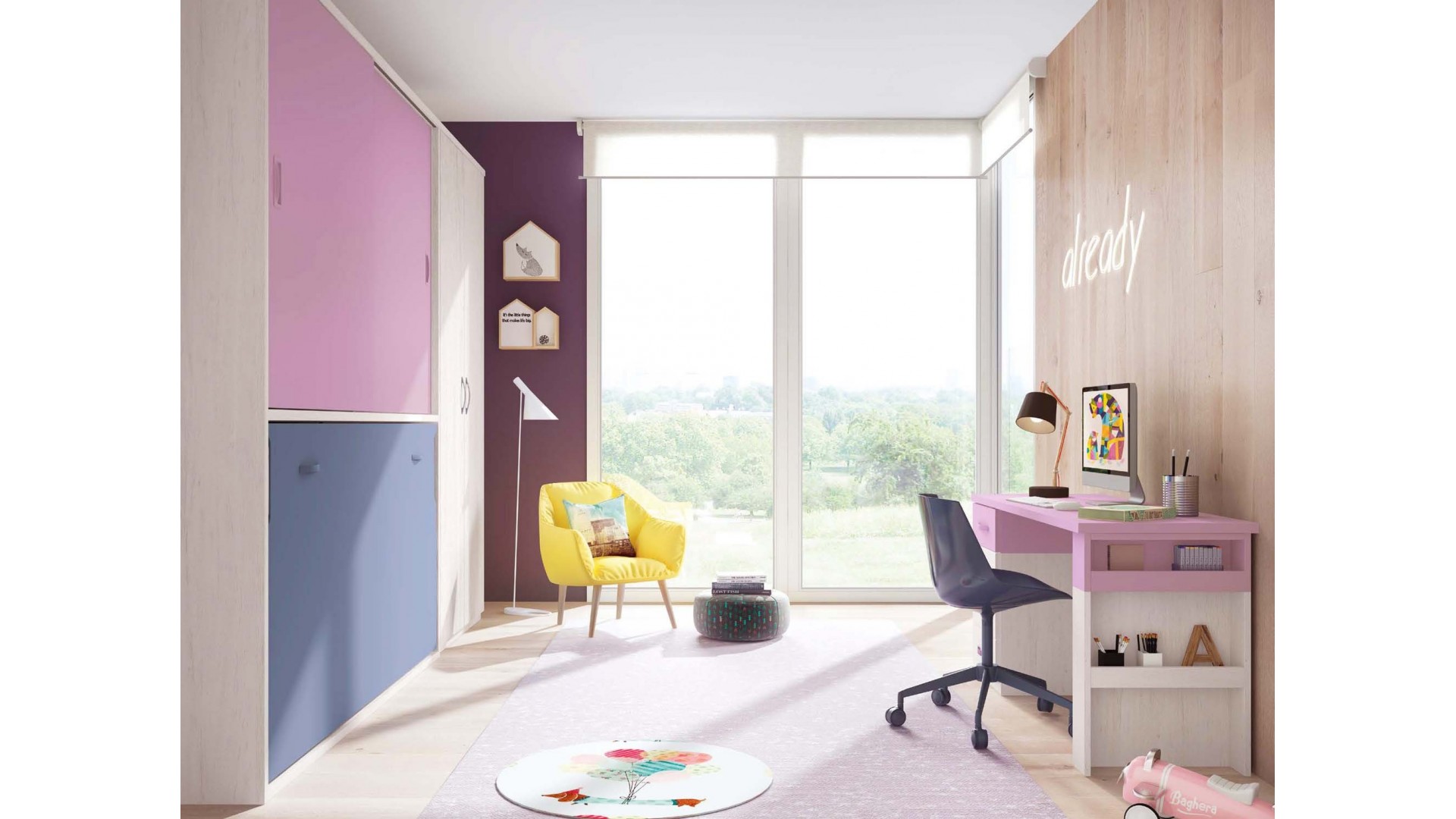 Lit mural escamotable avec bureau PERSONNALISABLE F402 - GLICERIO
