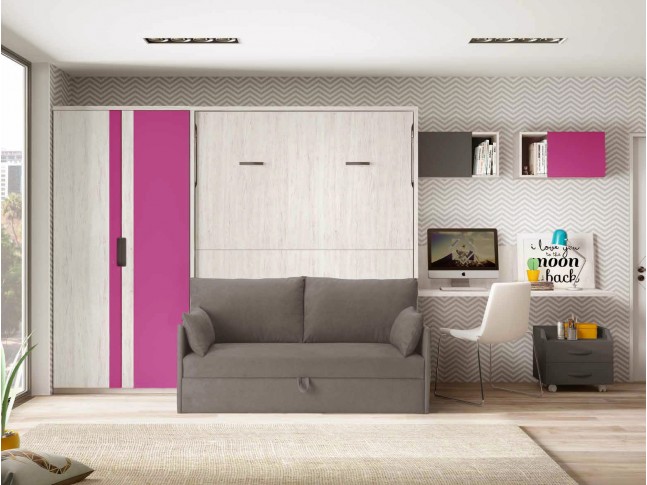 Lit escamotable 2 personnes avec canapé PERSONNALISABLE F423 - GLICERIO