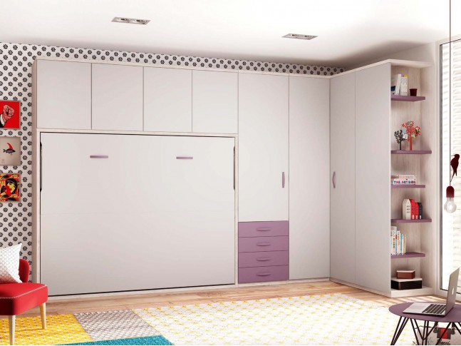 Lit armoire avec rangement PERSONNALISABLE F413 - GLICERIO