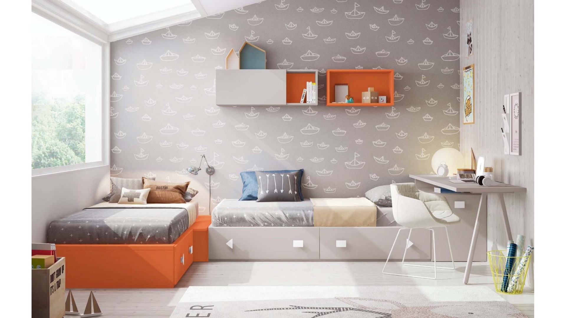 Lit jumeaux en angle PERSONNALISABLE F307 - GLICERIO