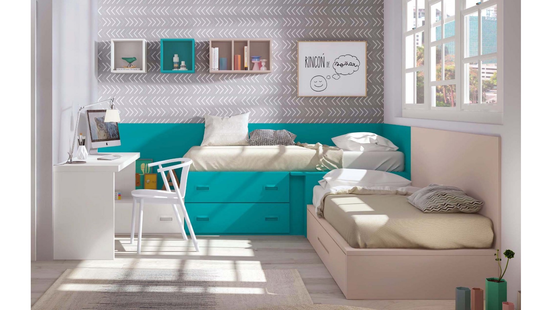 Lit jumeaux en angle PERSONNALISABLE F307 - GLICERIO