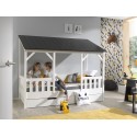 Lit cabane maison en bois MARCUS toit noir 90x200 cm- SONUIT