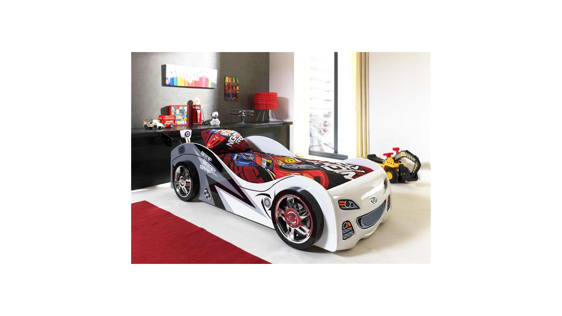 Lit  garçon voiture Smily blanc couchage 90 x 200 cm - SONUIT