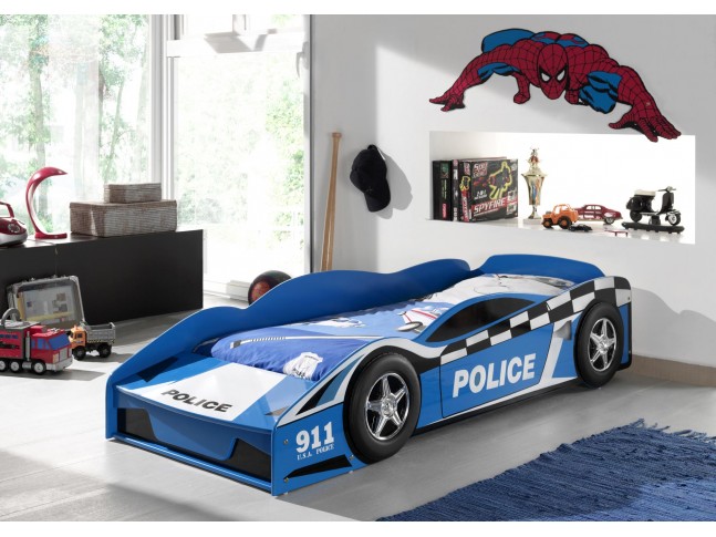 Lit voiture bleu de police junior couchage 70 x 140 cm - SONUIT