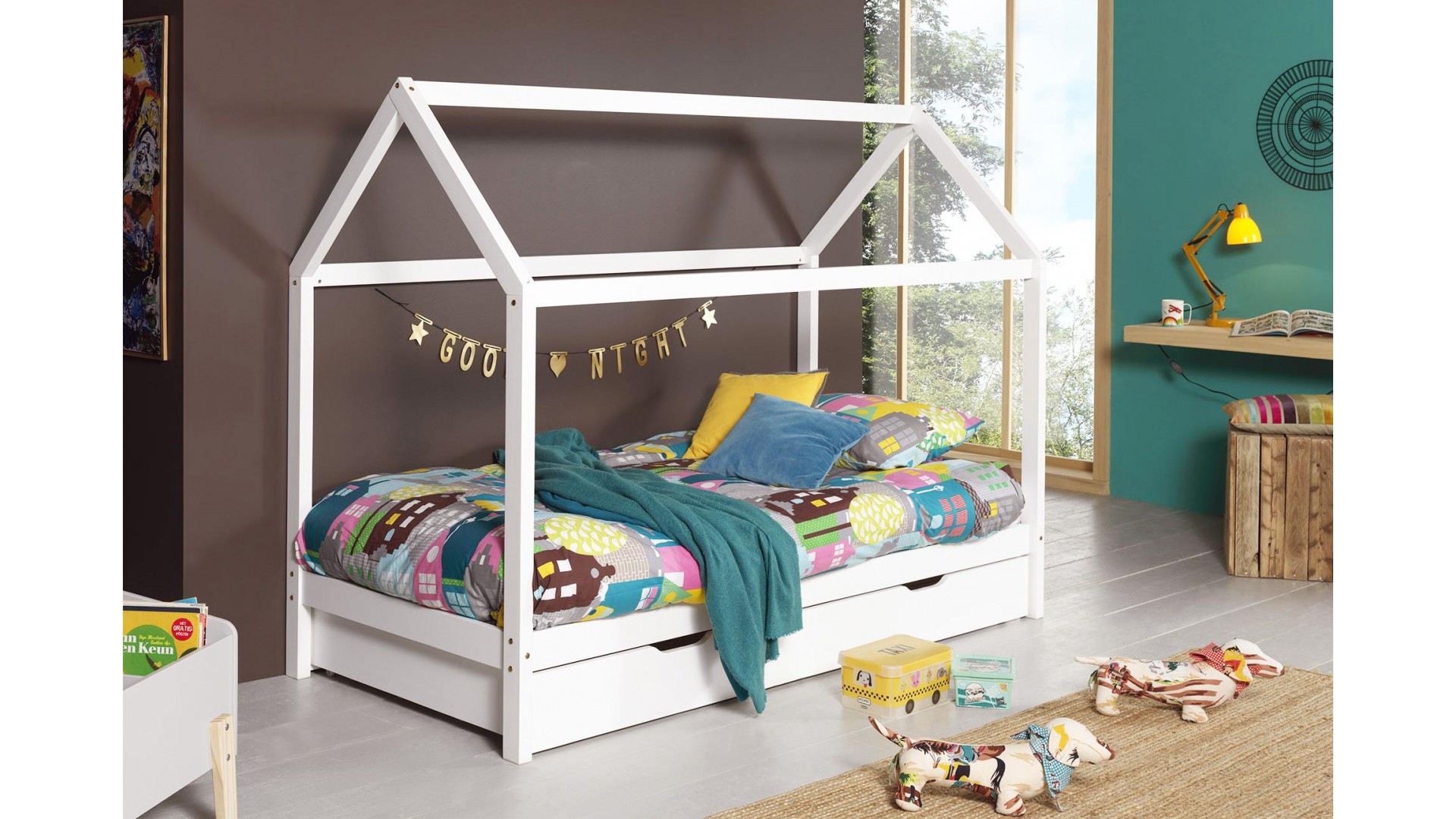 Lit Cabane 90x190 avec Sommier - Structure pin massif et mdf Kit-M