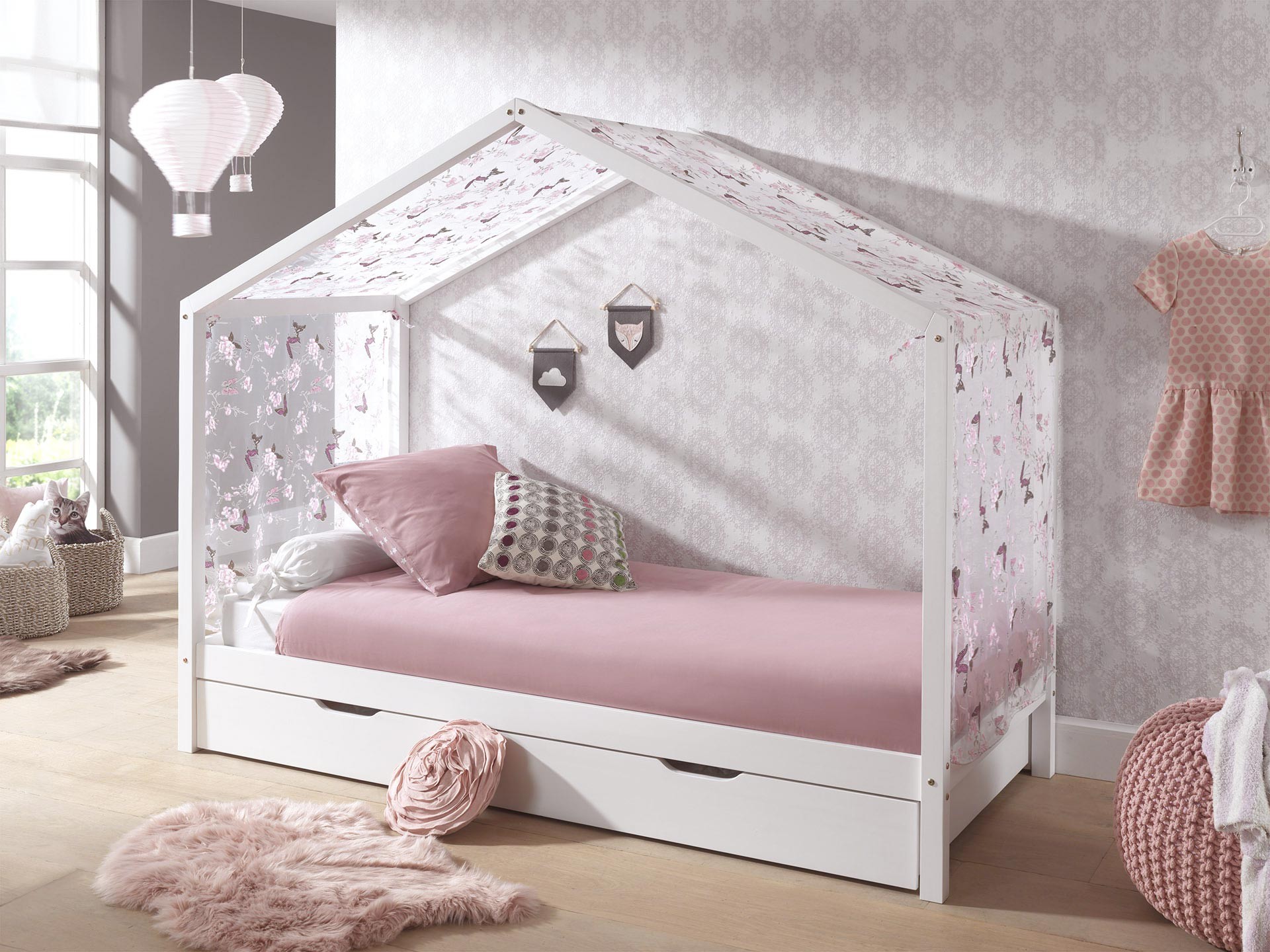 Lit mi-hauteur blanc - Thème Cabane pour chambre enfant & ado