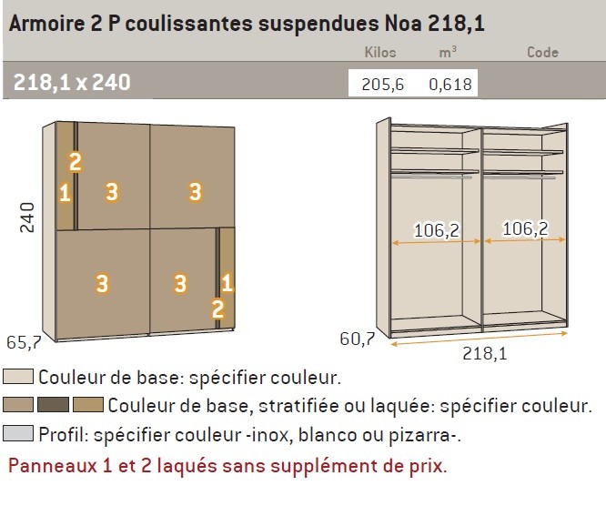 Armoire portes coulissantes sur mesure penderie - GLICERIO - SO NUIT