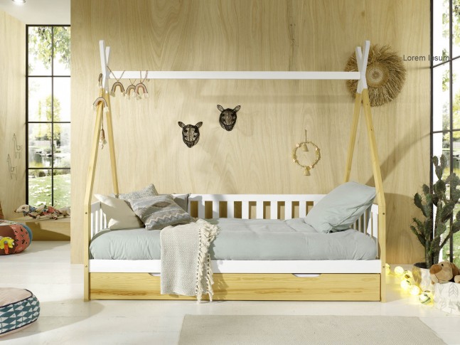 Lit Gigogne Enfant Nature - 2 couchages en 1 : Gain de Place