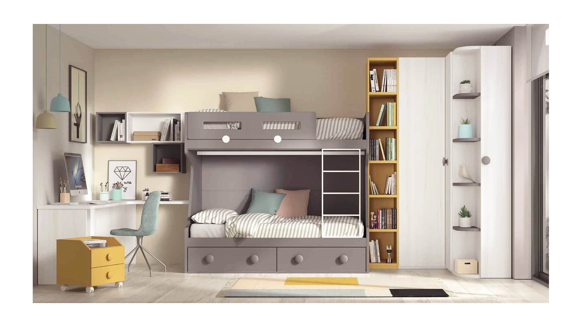 Chambre enfant avec lit superposé F209 GLICERIO EVOLUTION