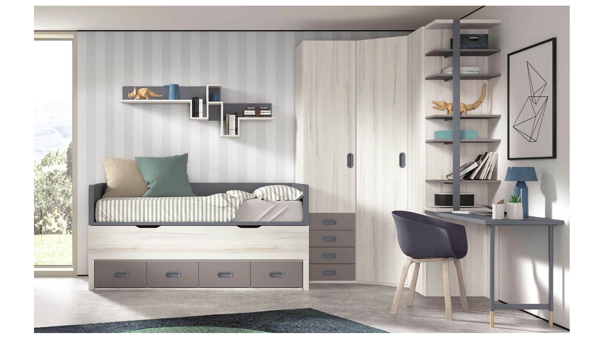 Chambre enfant moderne avec lit gigogne PERSONNALISABLE F001 - GLICERIO EVOLUTION