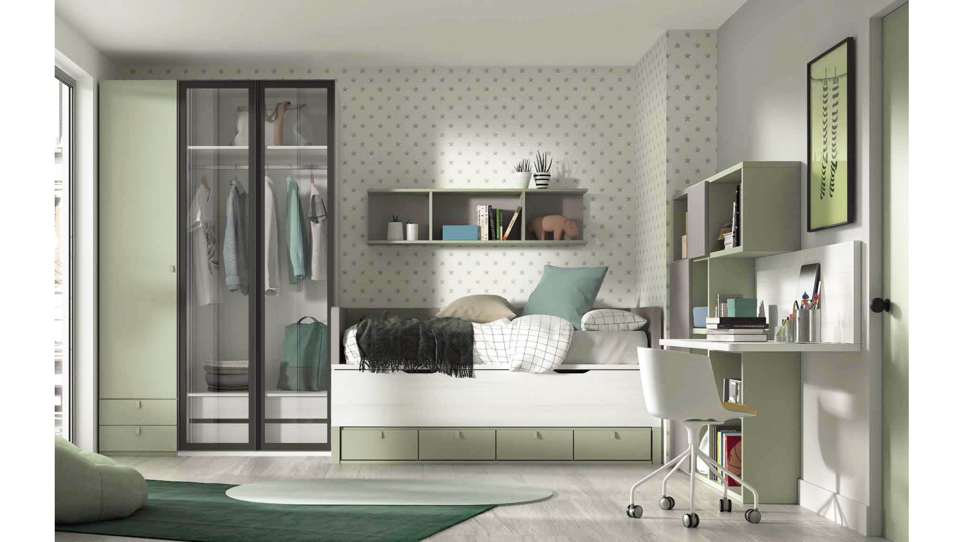 Chambre enfant mixte avec lit gigogne PERSONNALISABLE F003 - GLICERIO EVOLUTION