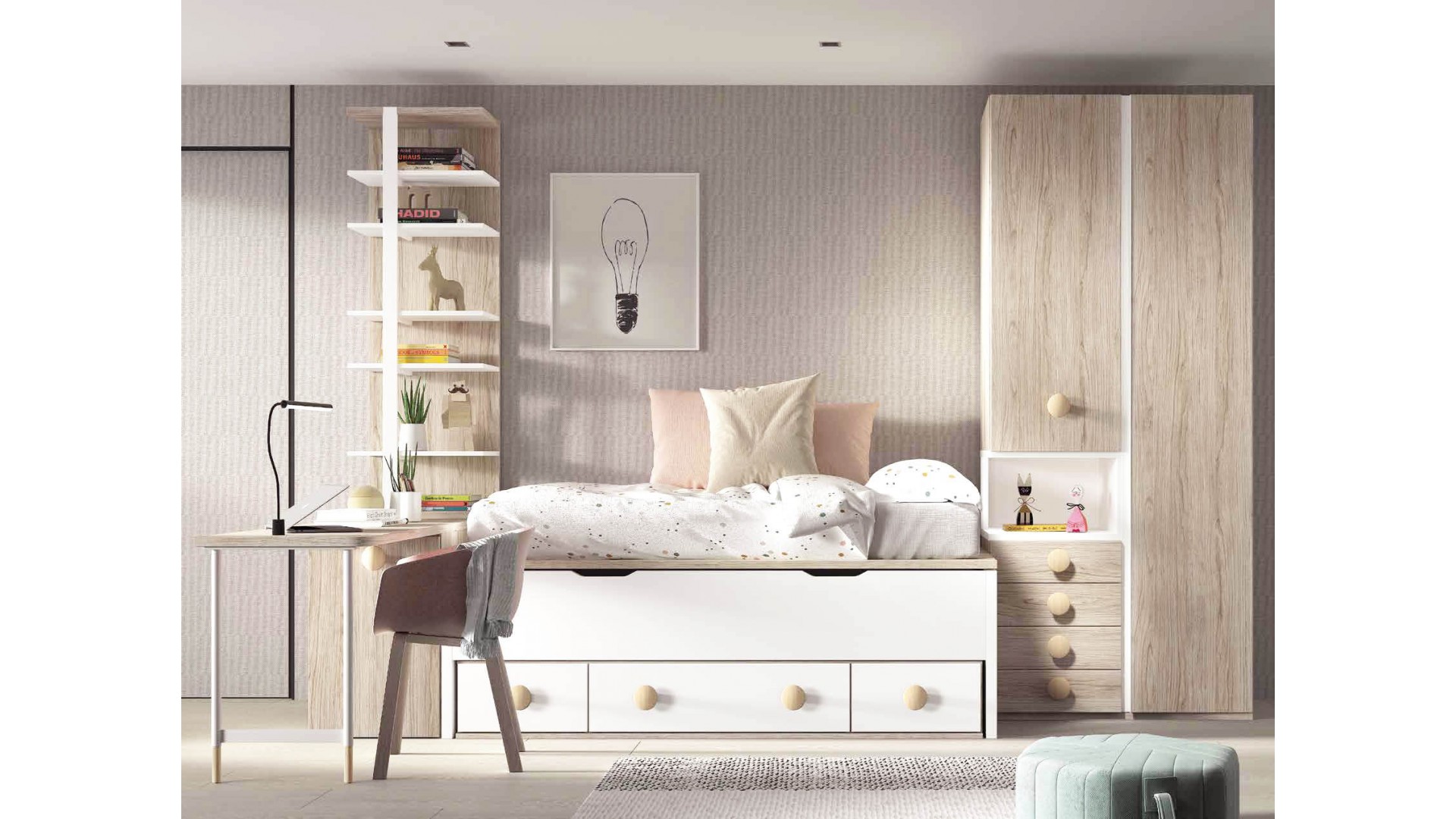 Chambre enfant avec lit gigogne PERSONNALISABLE F004 - GLICERIO EVOLUTION