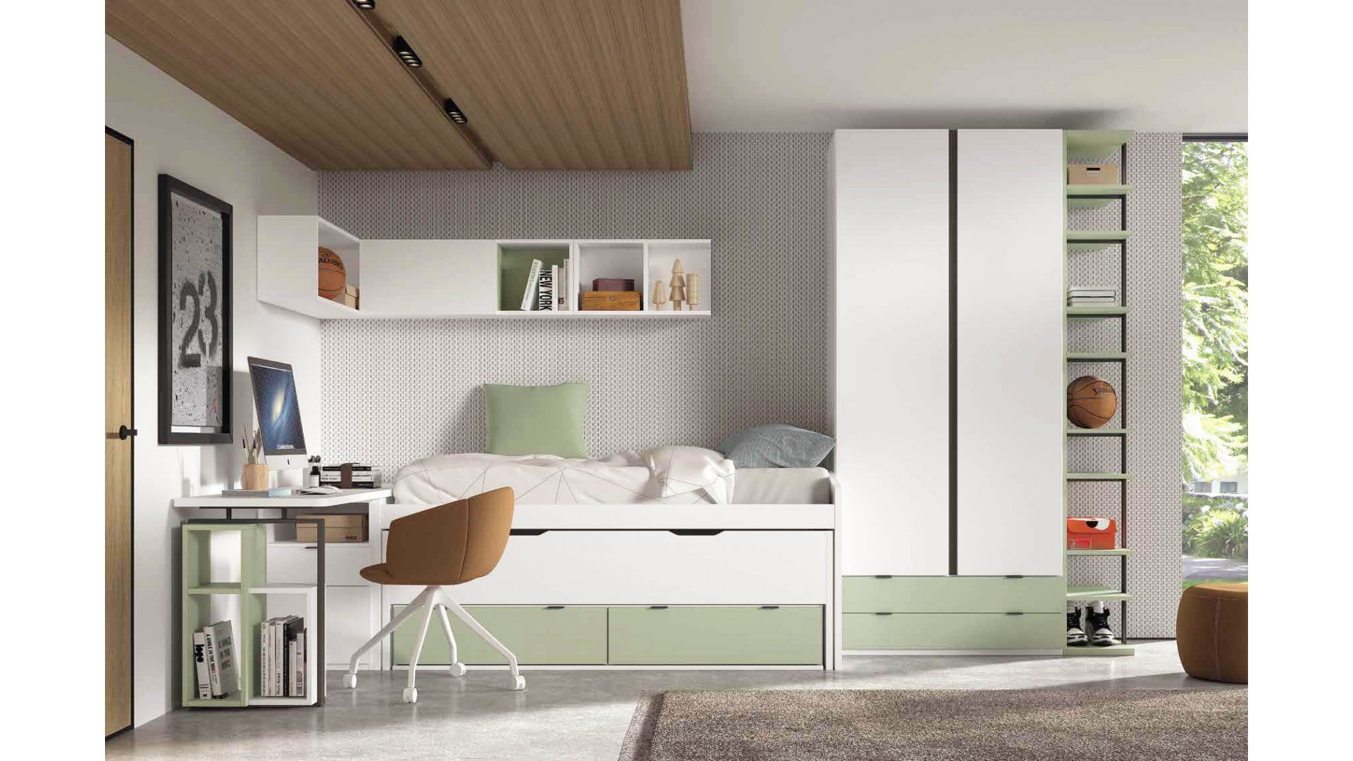 Chambre enfant avec lit gigogne PERSONNALISABLE F006 - GLICERIO EVOLUTION