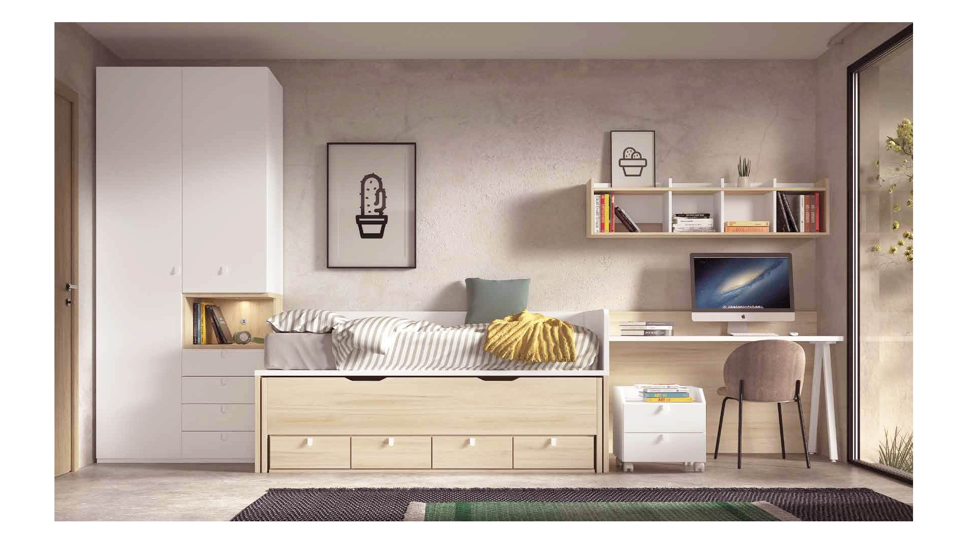 Chambre enfant avec lit gigogne PERSONNALISABLE F011 - GLICERIO EVOLUTION