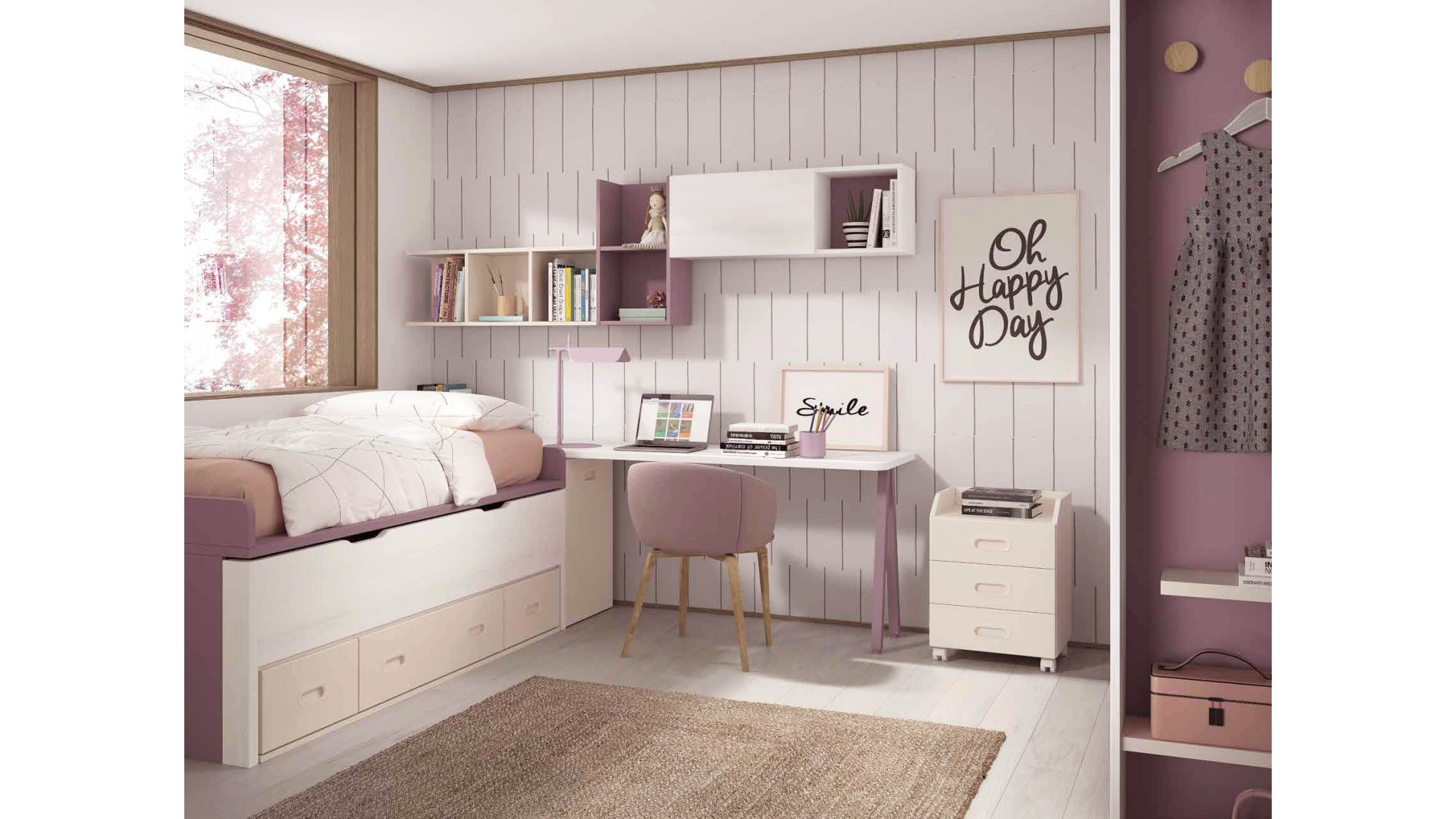 Chambre enfant avec lit gigogne PERSONNALISABLE F012