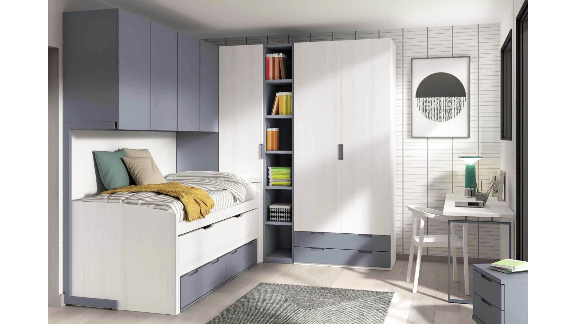 Chambre enfant avec lit gigogne PERSONNALISABLE F014 - GLICERIO EVOLUTION