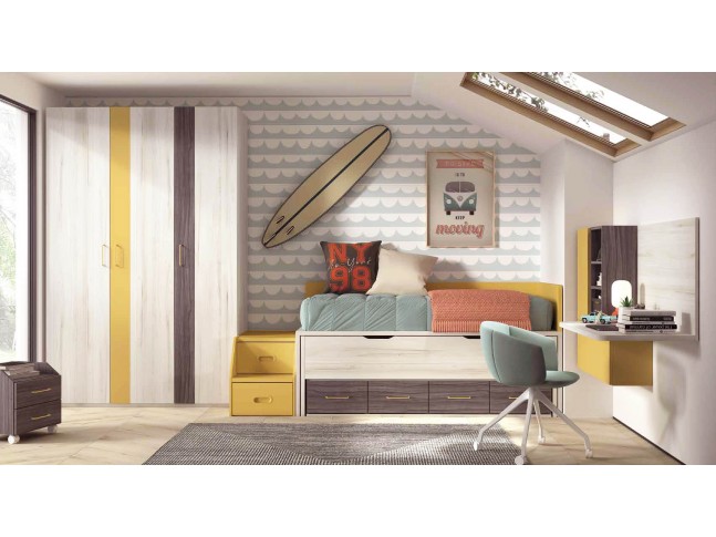 Chambre enfant avec lit gigogne PERSONNALISABLE F015 - GLICERIO EVOLUTION