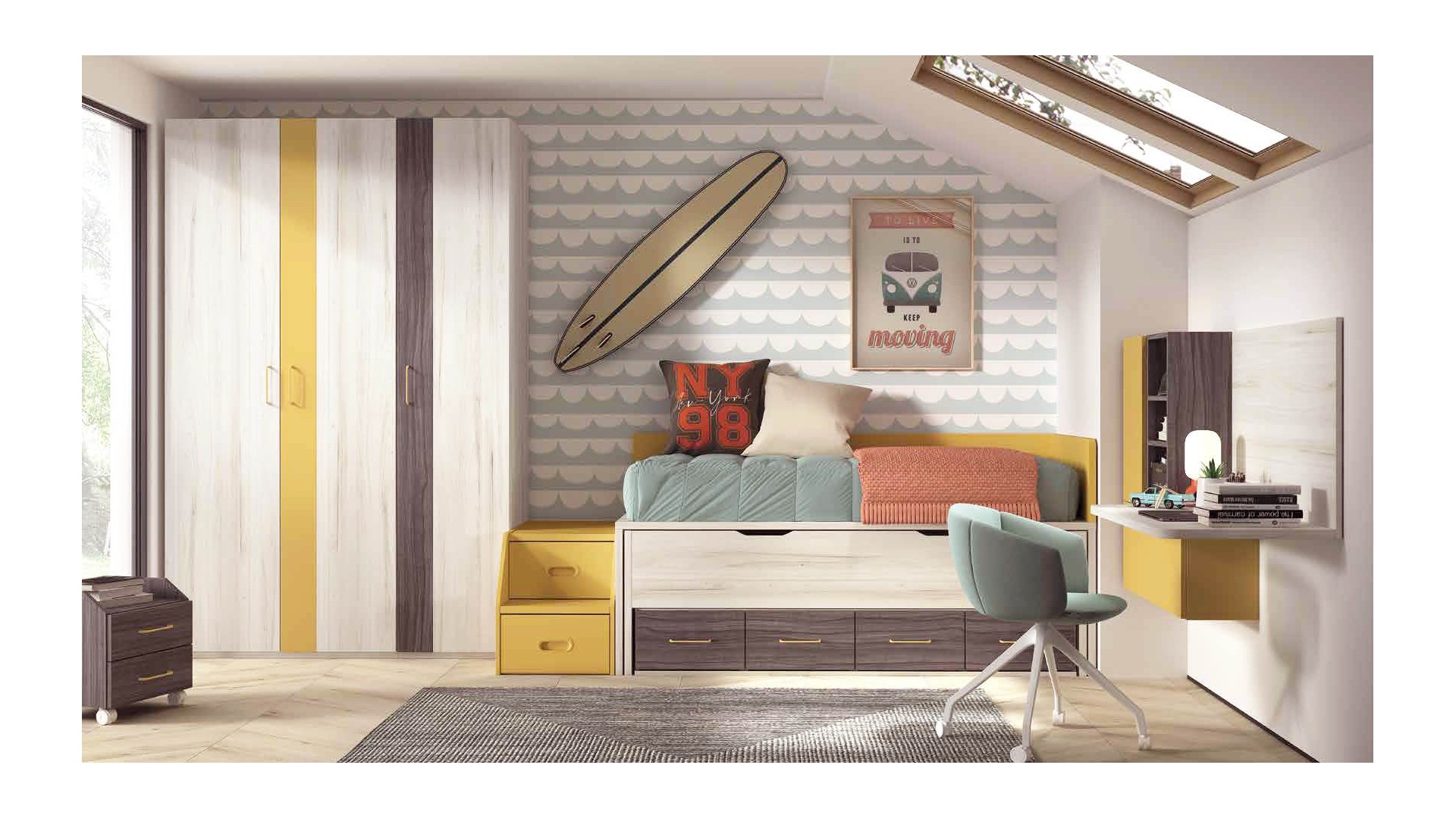 Chambre enfant avec lit gigogne PERSONNALISABLE F015 - GLICERIO EVOLUTION