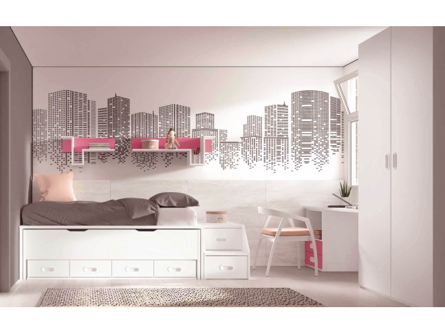 Chambre enfant avec lit gigogne PERSONNALISABLE F016 - GLICERIO EVOLUTION