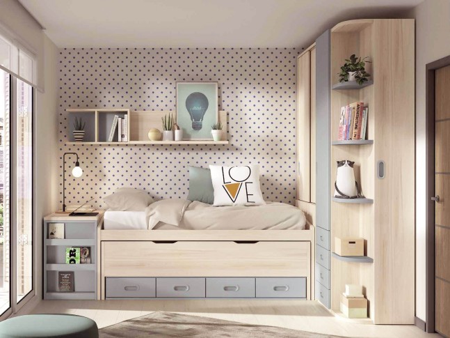 Chambre enfant avec lit gigogne PERSONNALISABLE F017 - GLICERIO EVOLUTION