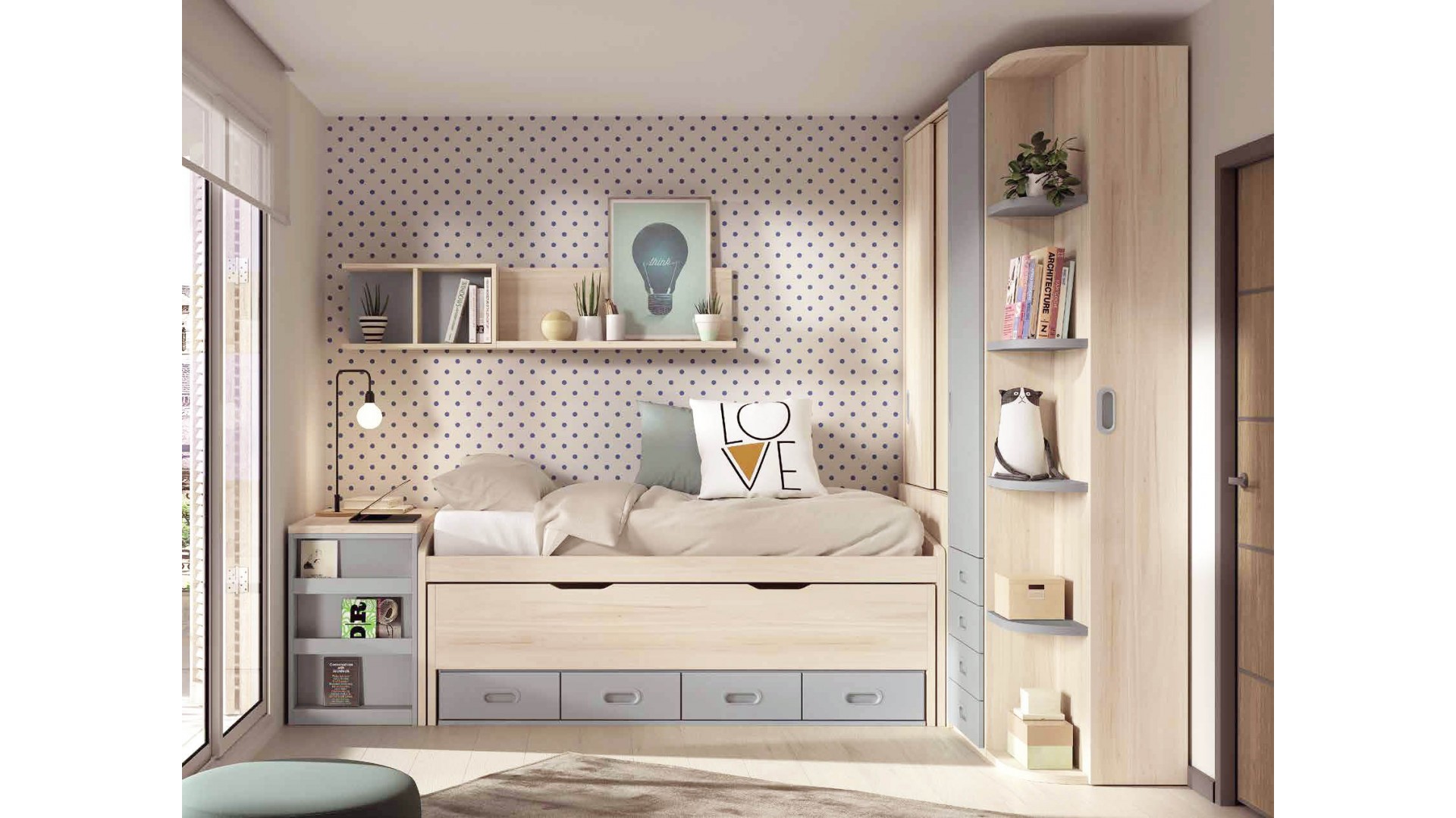 Chambre enfant avec lit gigogne PERSONNALISABLE F017 - GLICERIO EVOLUTION