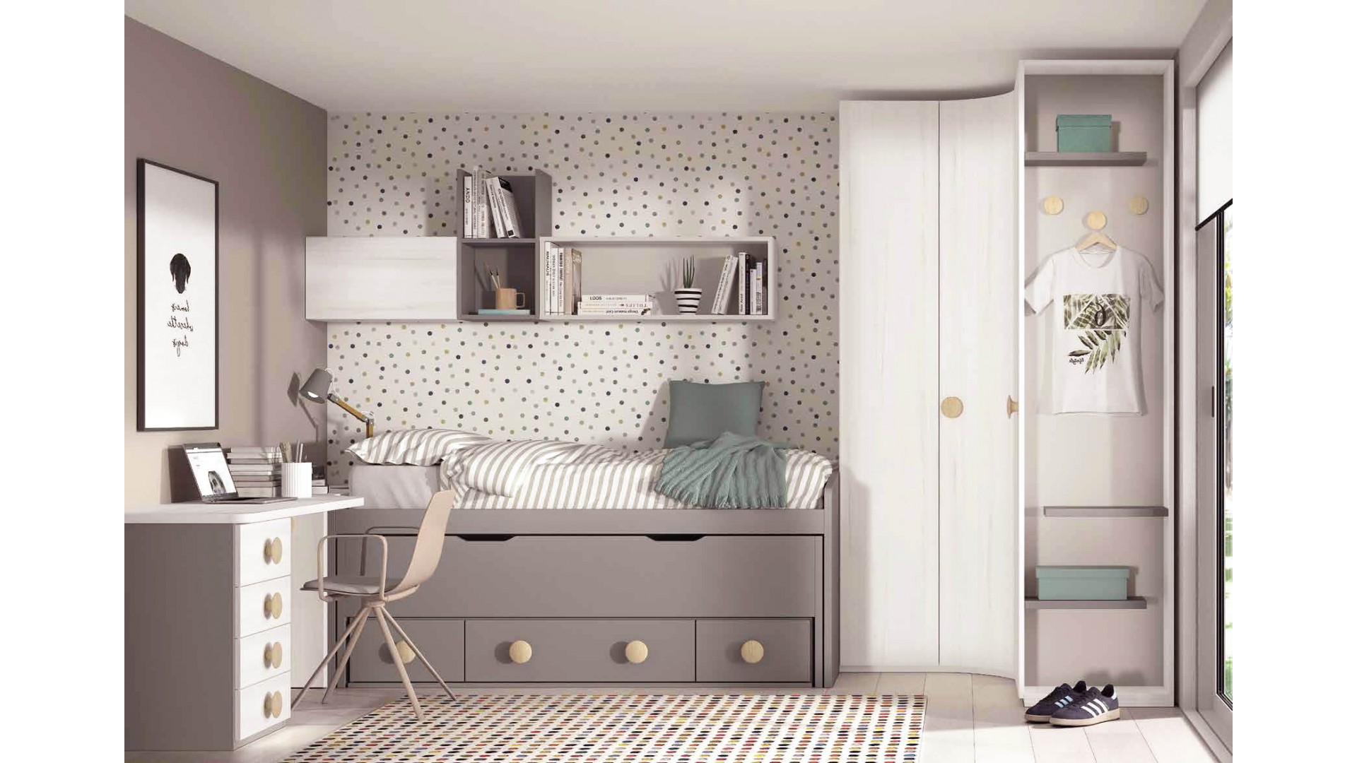 Chambre enfant avec lit gigogne PERSONNALISABLE F018 - GLICERIO EVOLUTION