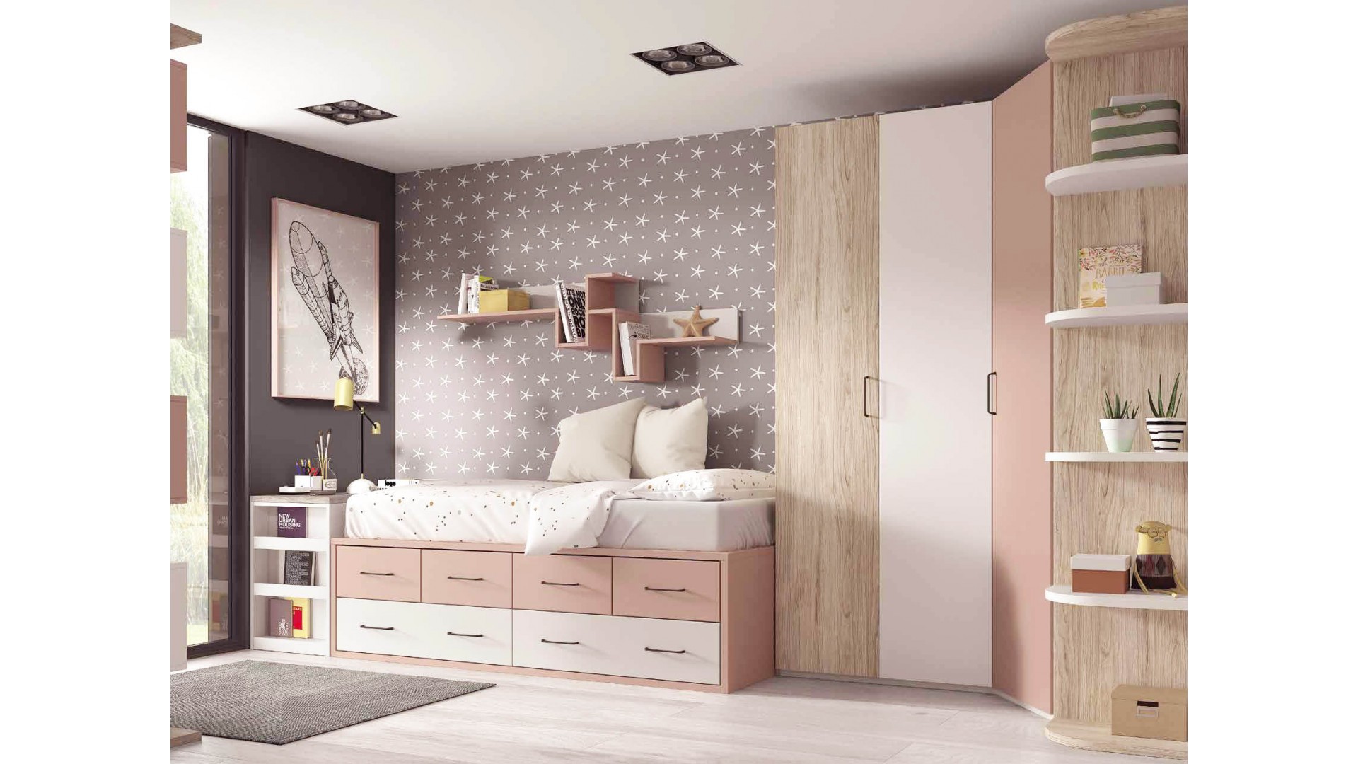 Chambre enfant avec lit 6 coffres PERSONNALISABLE F022 - GLICERIO EVOLUTION