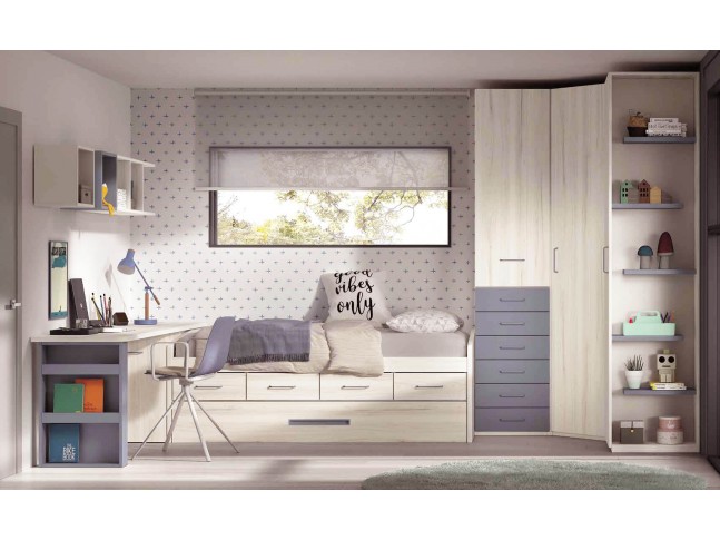 Chambre enfant avec lit gigogne PERSONNALISABLE F023 - GLICERIO EVOLUTION