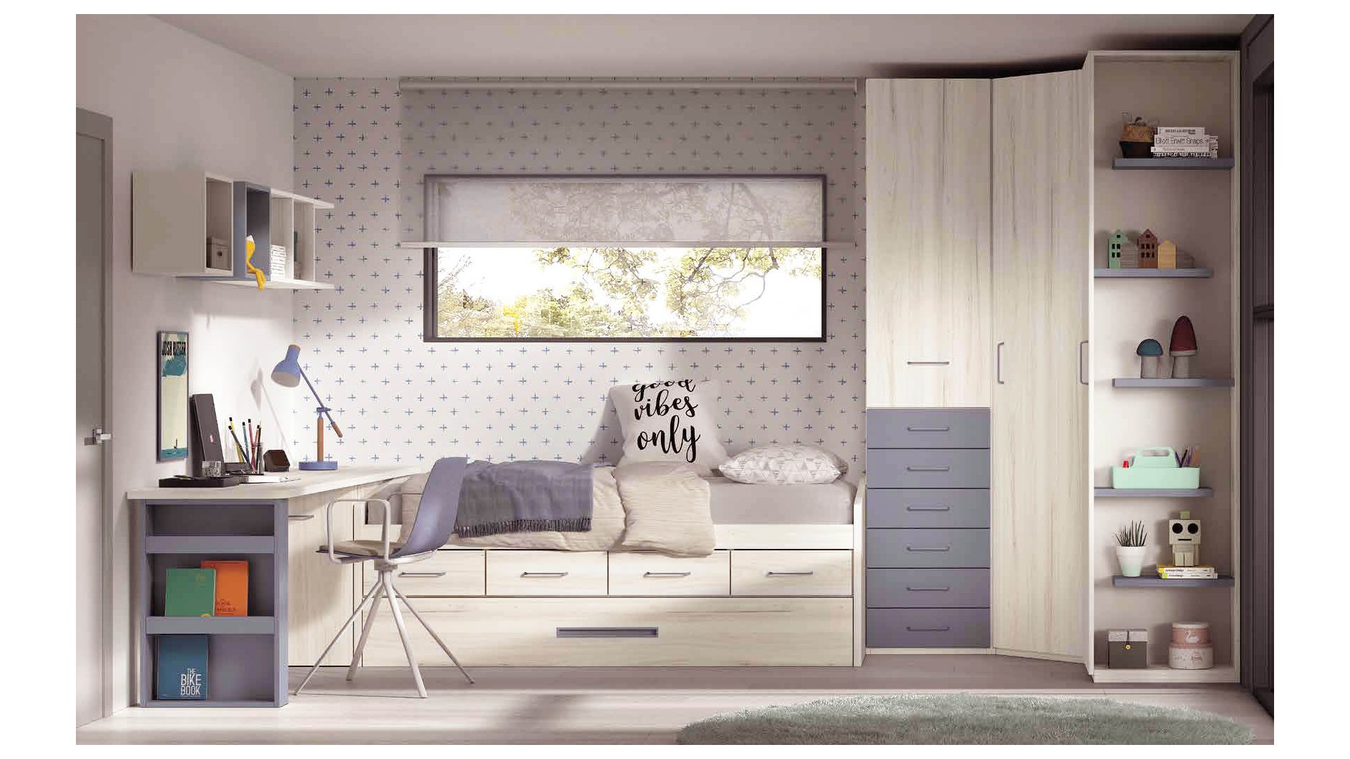 Chambre enfant avec lit gigogne PERSONNALISABLE F023 - GLICERIO EVOLUTION