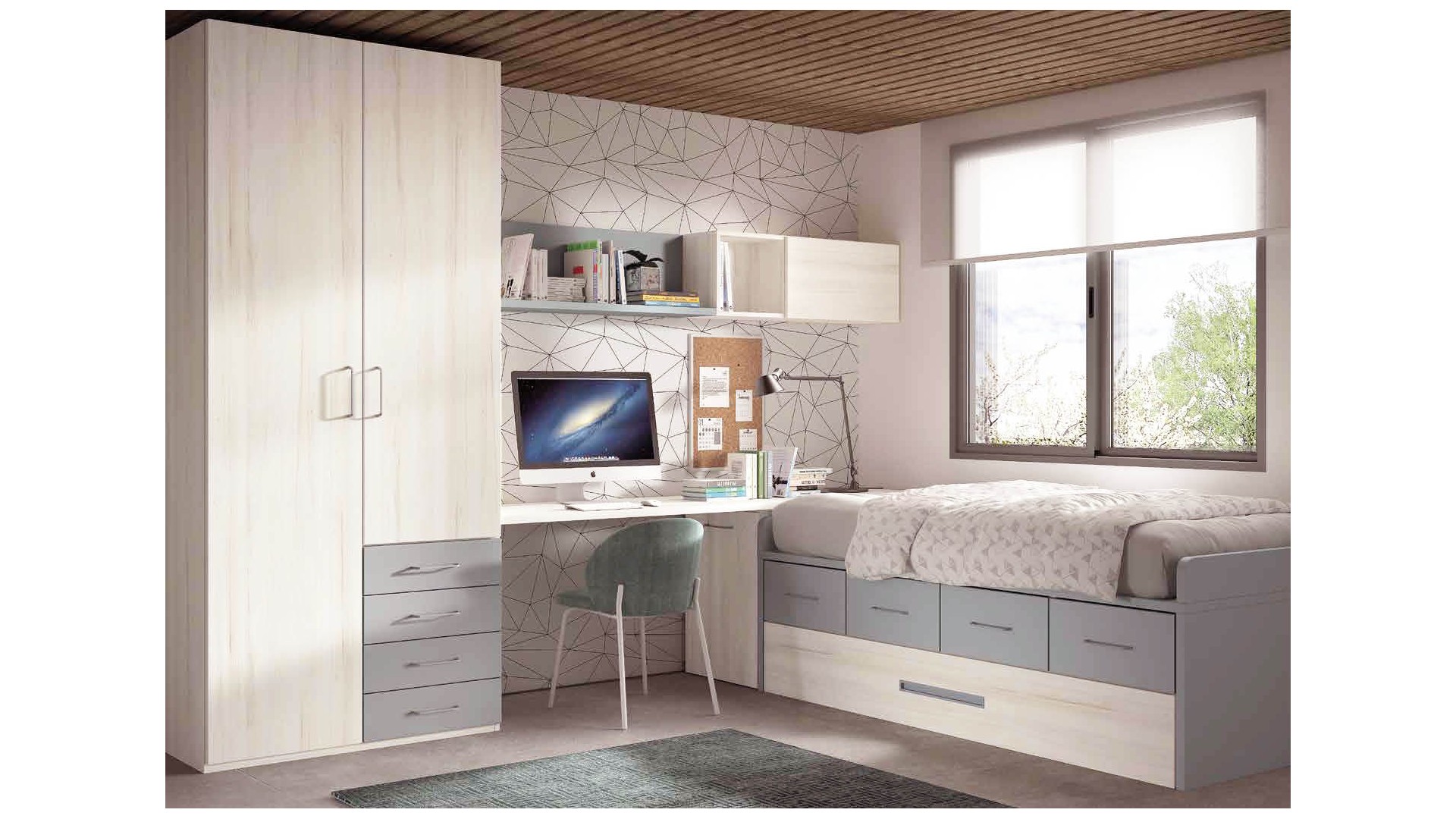 Chambre enfant avec lit gigogne PERSONNALISABLE F025 - GLICERIO EVOLUTION