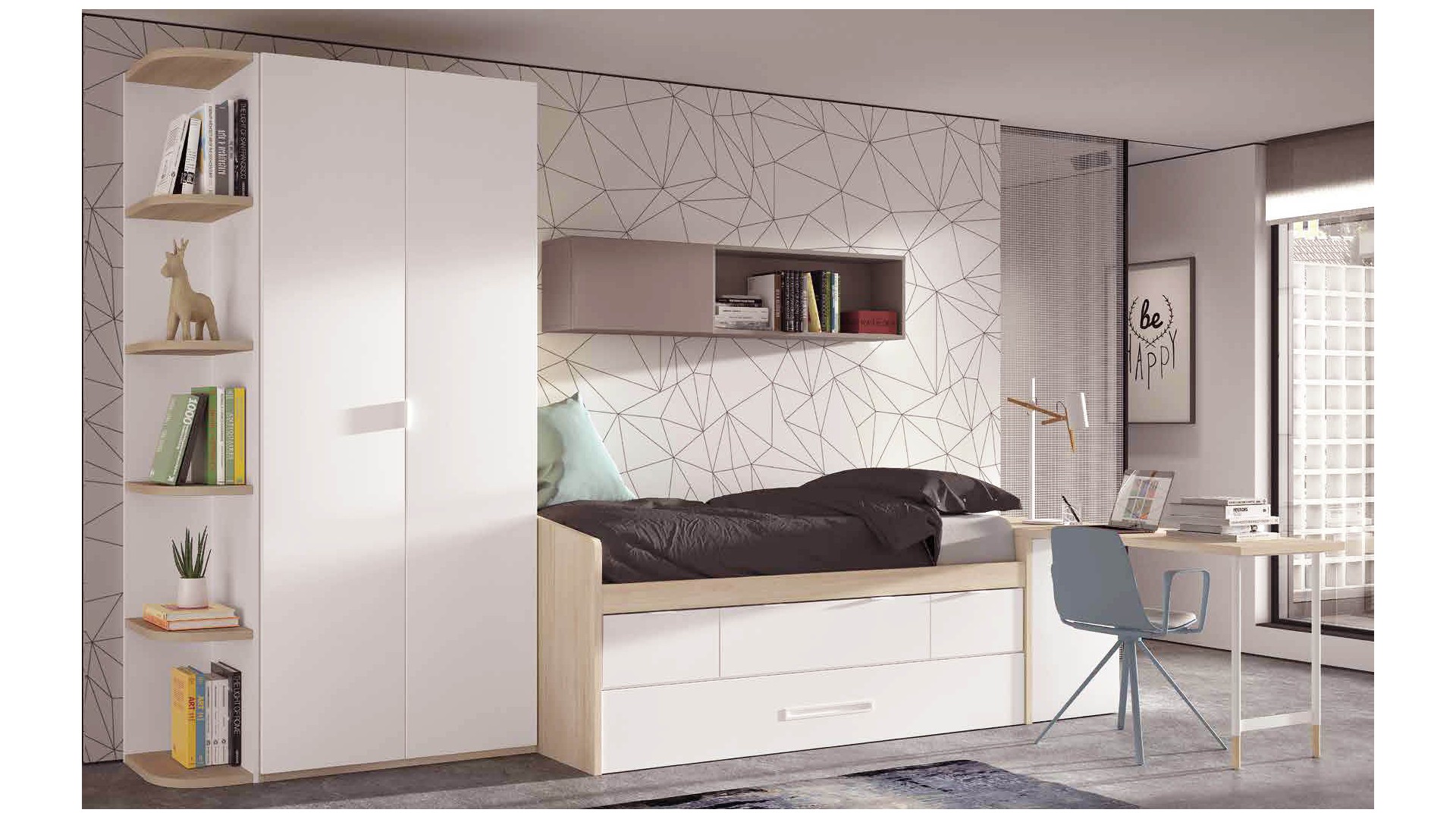 Chambre enfant avec lit gigogne PERSONNALISABLE F026 - GLICERIO EVOLUTION