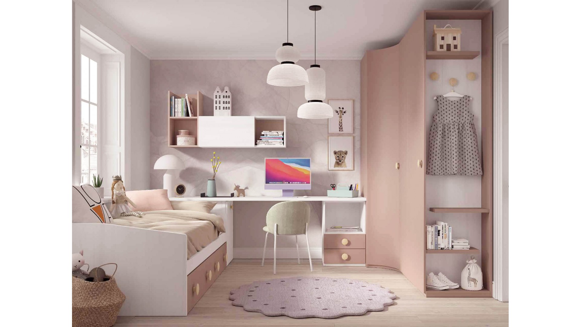 Chambre enfant avec armoire courbe F105 - GLICERIO EVOLUTION