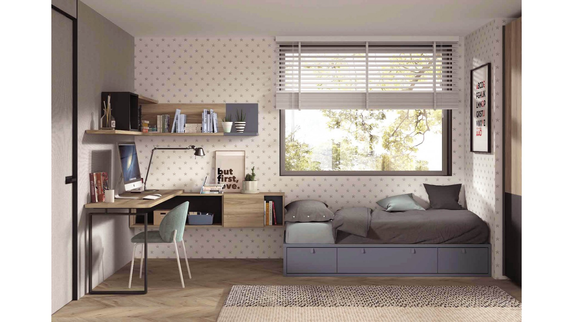 Chambre enfant avec bureau design en L F108 - GLICERIO EVOLUTION