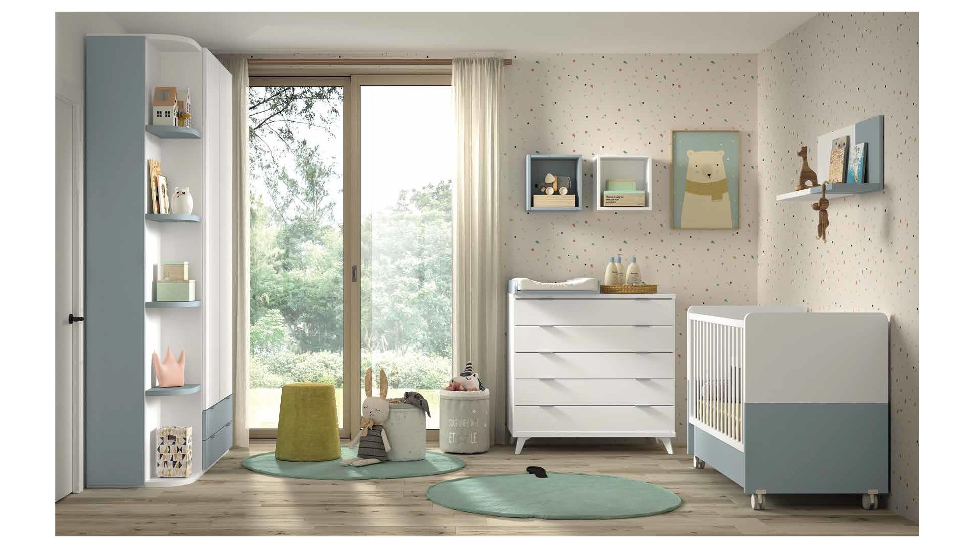 Chambre bébé avec berceau sur roulettes F316 - GLICERIO