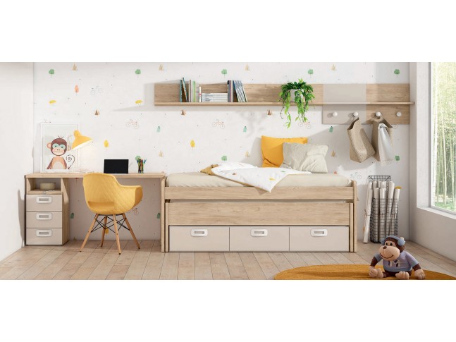 Chambre enfant avec lit gigogne & bureau J01 - EXOJO