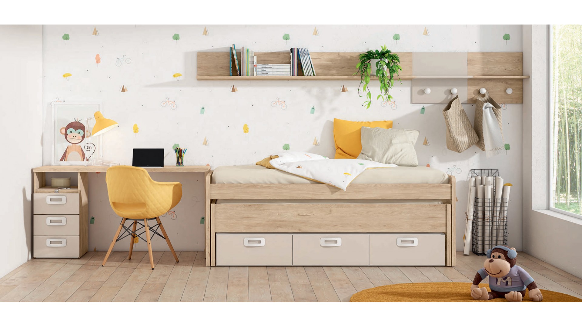 Chambre enfant avec lit gigogne & bureau J01 - EXOJO