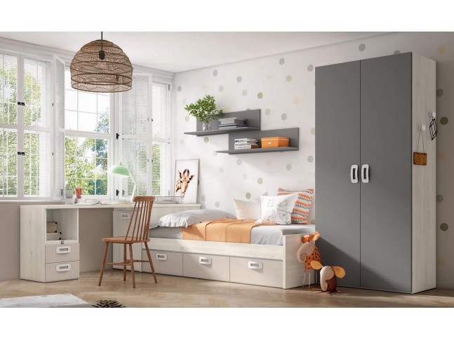 Chambre enfant avec lit bas 3 coffres & bureau J15 - EXOJO