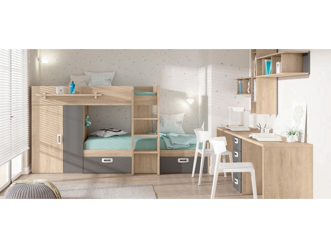 Chambre enfant avec lit superposé et bureau J26 - EXOJO