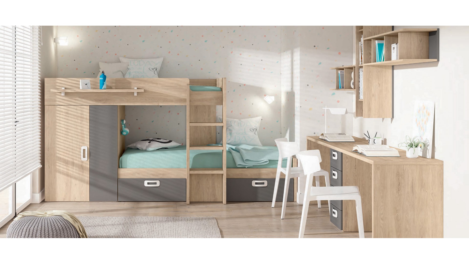Chambre enfant avec lit superposé et bureau J26 - EXOJO