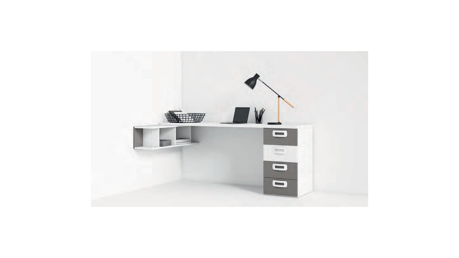 Bureau de 202 cm avec bas 4 tiroirs Z05 - EXOJO