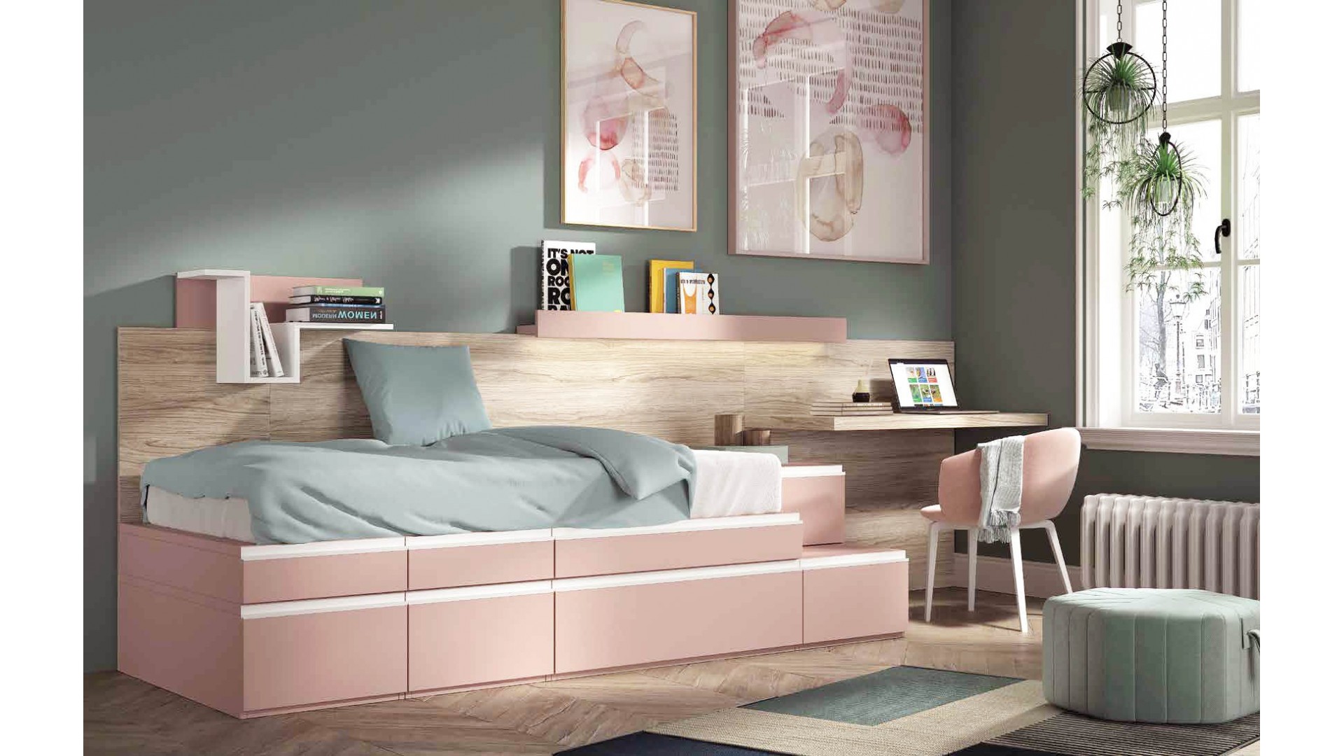 Chambre enfant avec lit composé de multiples coffres F152 - GLICERIO EVOLUTION