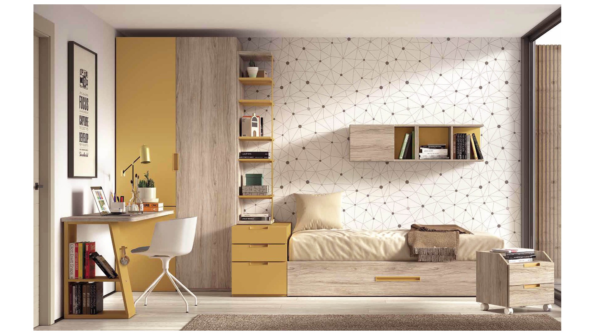 Chambre ado bicolore avec lit gigogne F155 - GLICERIO EVOLUTION