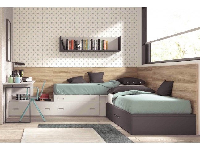 Chambre ado avec coffres, lit gigogne et bureau F159 - GLICERIO EVOLUTION