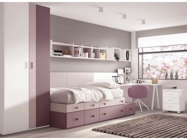 Chambre fille tricolore avec coffres et bureau F160 - GLICERIO EVOLUTION